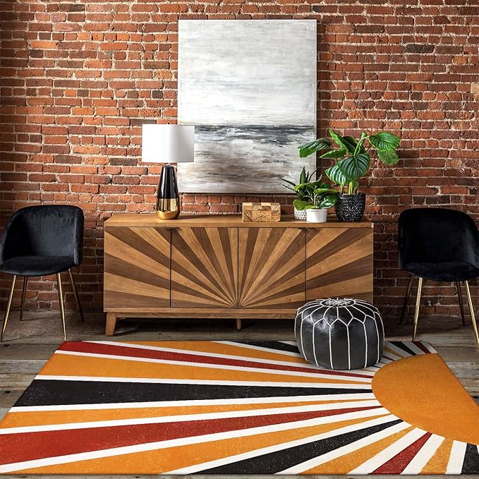 Lahome Boho Bedroom Rug - 3x5 Area Rugs for Living Room Washable Kitchen Rugs Throw Non-Slip Entryway Rug Rainbow Sun Print Kids Nursery Rug Colorful Abstract Capet for Bathroom Office Laundry Room