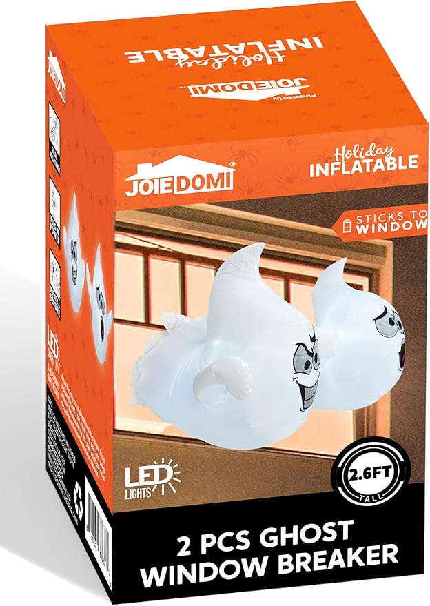 Joiedomi 2 Pcs Halloween Inflatables Outdoor Decorations, Halloween Blow Ups Ghost with Built-in LEDs, Cute Window Inflatable Ghost for Window Decorations