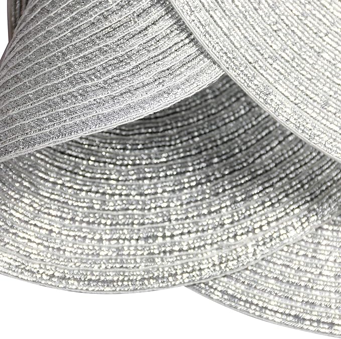 SHACOS Silver Glitter Round Braided Placemats Set of 8 Sparkle Bling Washable 15 inch Round Table Mats Woven Place Mats for Dining Table (Silver, 8)