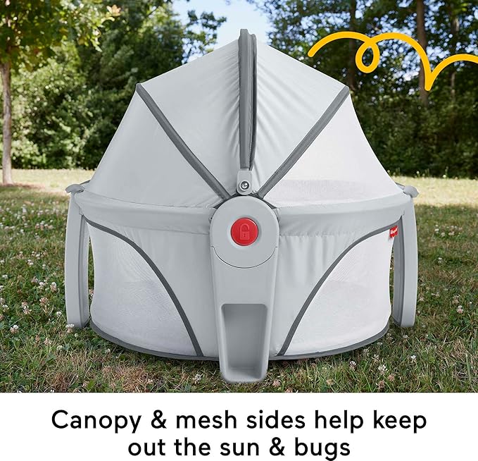 Fisher-Price Portable Bassinet On-The-Go Baby Dome, Travel Play Space with Developmental Newborn Toys & Canopy, Puppy Perfection
