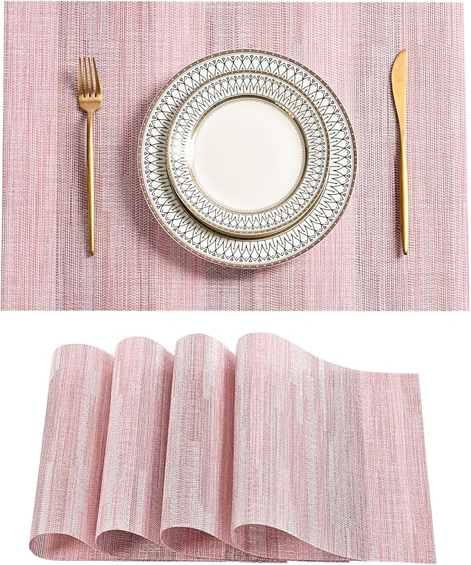 Leetaltree Misty Rose Placemats Set of 4 - Heat Resistant Non-Slip Place mats for Dining Table, Washable Durable PVC Vinyl Woven Table Mats(Misty Rose, 4)