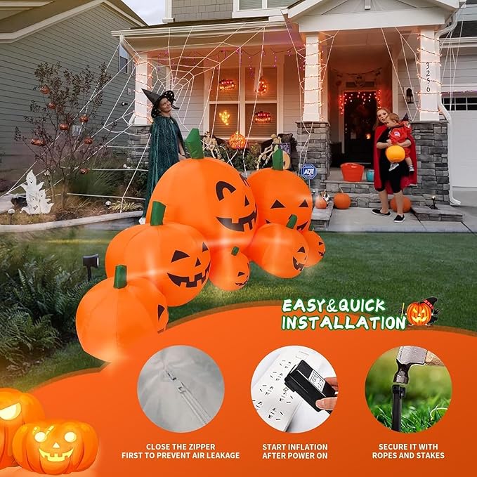 8FT L Halloween Inflatable Pumpkin Patch Fall Inflatable Each Pumpkin with Build-in LED Lights Blow up Pumpkin Decor Outer Large Party Yard Decoration