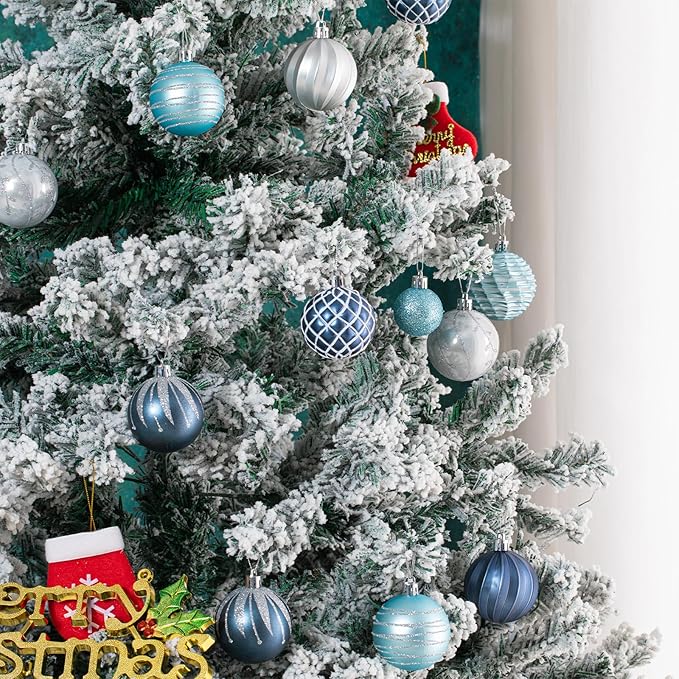 100Pcs Christmas Ball Ornaments Set, Assorted Shatterproof Christmas Ornament, Christmas Tree Theme Hanging Decoration for Xmas Tree Holiday/Party/Home Decor (Blue & Silver)