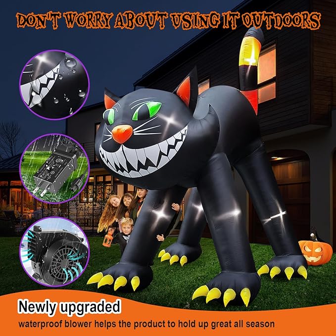 14FT Giant Halloween Inflatable Black Cat, Blow up Halloween Decoration Built-in 7 LED for Halloween Decoration Outdoor Indoor Home Party Supplies Halloween Lawn Decor