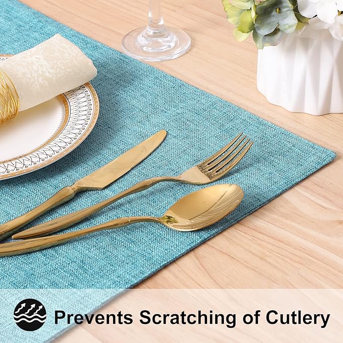 homing Light Blue Cotton Linen Blend Placemats for Dining Table Set of 4 – Washable Farmhouse Kitchen Mats for Indoors & Outdoors, Easy to Clean, 13 x 19 Inch