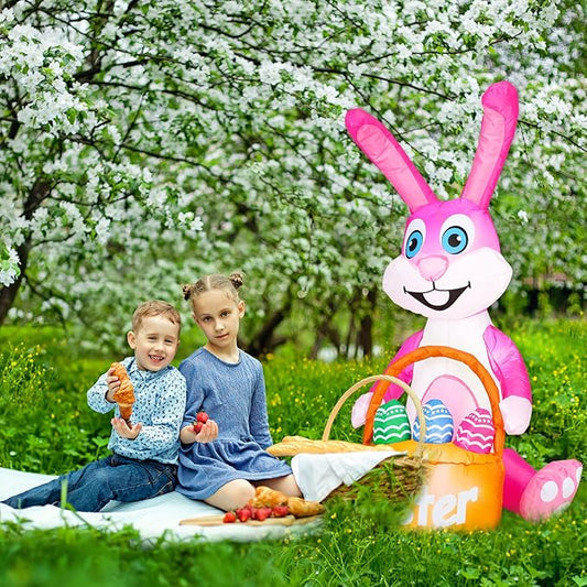 4FT Easter Inflatable Bunny with Egg Blow up Outdoor Yard Decorations - Built-in LED Lights for Easter, Holiday, Party, Yard, Garden, Lawn