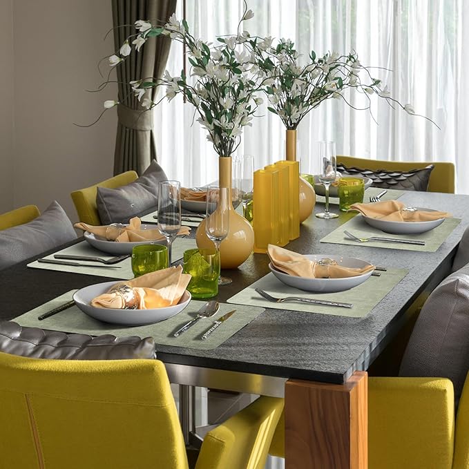 Maxpearl Faux Leather Placemats Set of 6 - Waterproof - Wipe Clean - Heat Resistant - Anti Slip Dining Table Place Mats, Suitable for Indoor & Outdoor Use, 17’’x12’’, Sage Green