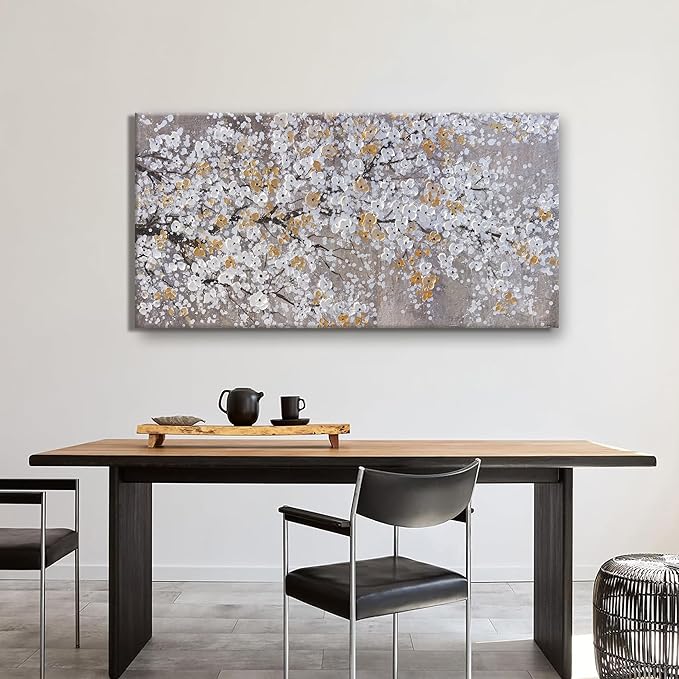 Canvas Wall Art Wall Decor Bedroom Pictures Wall Decoration Gold And White Abstract Tree Plants Artwork Wall Art Modern Painting Pictures For Living Room Home Kitchen Office 20"X40"