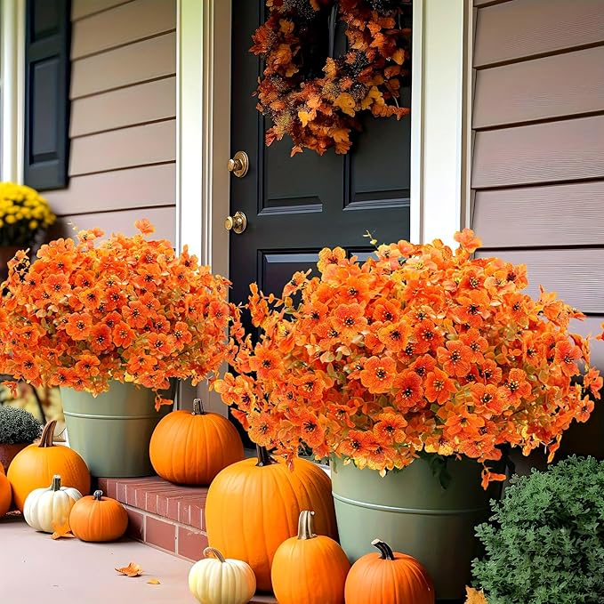 Artificial Fall Flowers Outdoor for Autumn Decoration, 12 Bundles Fake Silk Daisy Flowers Realistic UV Resistant for Outside Home Planter Porch Patio Yard Garden Autumn Decor