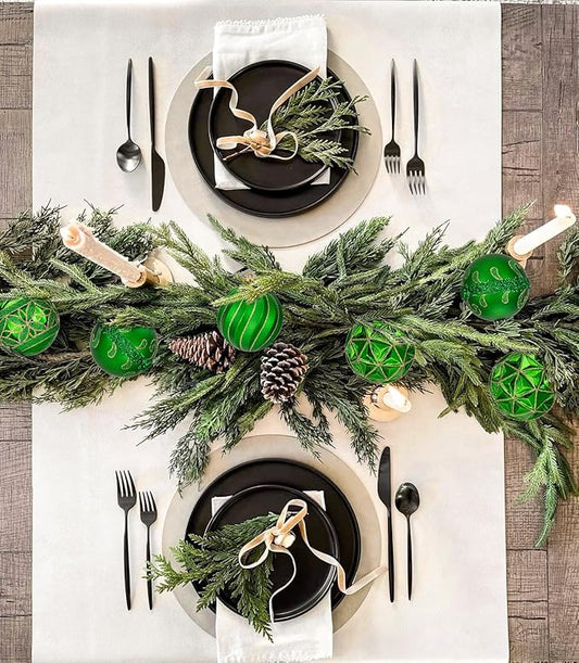 12pcs Green Christmas Ornaments Balls 3.14 inch Glitter Hanging Christmas Tree Ornaments Set for Christmas Decorations Hand Painted Shatterproof Christmas Baubles for Xmas Holiday Party Decor