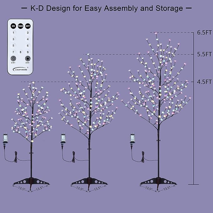 Lightshare Lighted Cherry Blossom Tree, 4FT, 5FT and 6FT, Pack of 3, Warm White to Multicolor, Decorate Home Garden, Summer, Wedding, Birthday, Christmas Holiday, Party, for Indoor and Outdoor Use