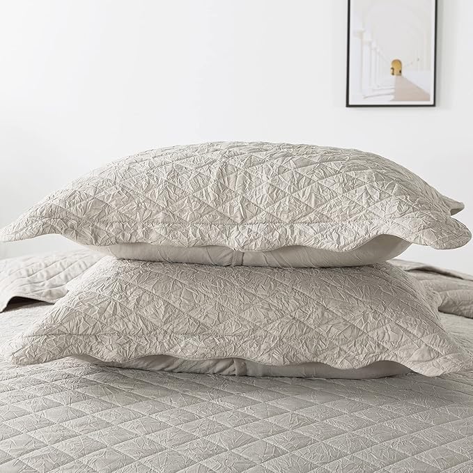 HoneiLife Queen Quilt Bedding Set - 3 Piece Washed Microfiber Quilt Sets Lightweight Bedspreads Ultra Soft Coverlets Retro Bed Cover Crinkled Bedding Set All Season Quilts-Sandy