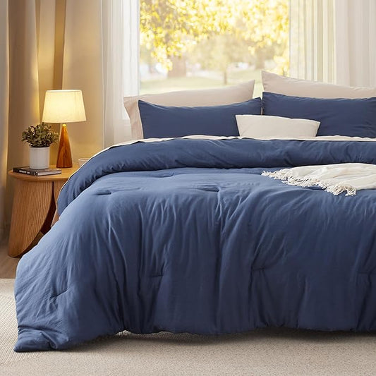 Bedsure Oversized King Size Comforter Set, Navy Soft Prewashed Bedding for All Seasons, 3 Pieces GentleSoft™ Down Alternative Bed Set, 1 Lightweight Comforter (120"x98") and 2 Pillowcases (20"x36")