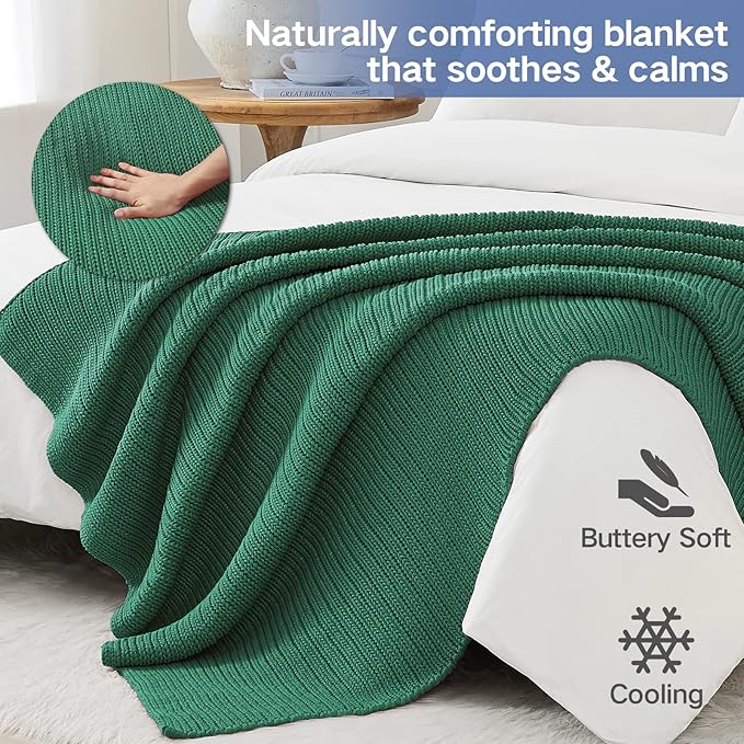 Knitted Weighted Blanket(Green 50"x75" 20lbs),Home Décor Cooling Throw Blanket for Hot Sleepers,Hand Made Chunky Knit Heavy Blanket for Adults Use on Full Size Bed