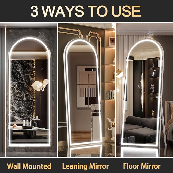 Hasipu 75" x 28" Led Mirror Full Length, Full Length Mirror with Lights Arch Design,Tempered Glass,Shatter-Proof, Dimming & 3 Color Modes for Bedroom Cloakroom-UL