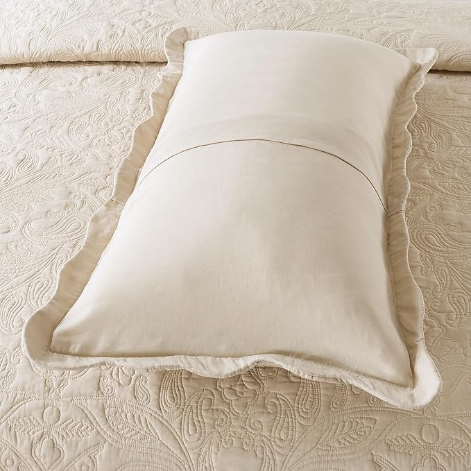 HoneiLife Quilt Set King Size - 3 Piece Embroidered Microfiber Bedspread Reversible Coverlet Lightweight Bedcover Paisley Pattern Bedding Set All Season Quilts-Khaki