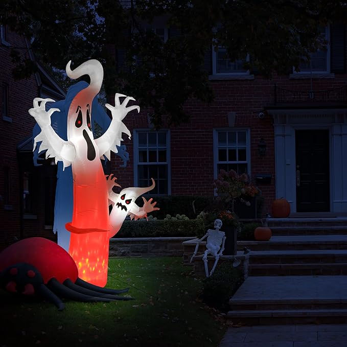 Toodour 8 FT Halloween Inflatables Outdoor Decorations Ghost - Blow Up Yard Decorations for Halloween Party, Built-in Red LED Disco Lights, Inflatable Ghost Decor for Outdoor Garden Yard Holiday