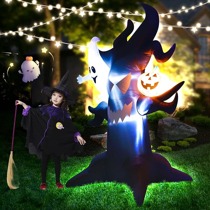 Spooky 6FT Halloween Inflatable Decor Ghost Tree with Pumpkin Indoor Outdoor Haunted Yard Decoration with LED Lights, Halloween Blow Up Lawn Garden Party Decorations