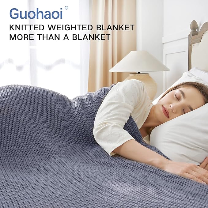 Knitted Weighted Blanket(Light Grey 50"x60" 10lbs),Home Décor Cooling Throw Blanket for Hot Sleepers,Hand Made Chunky Knit Heavy Blanket or Adults Use on Twin Size Bed