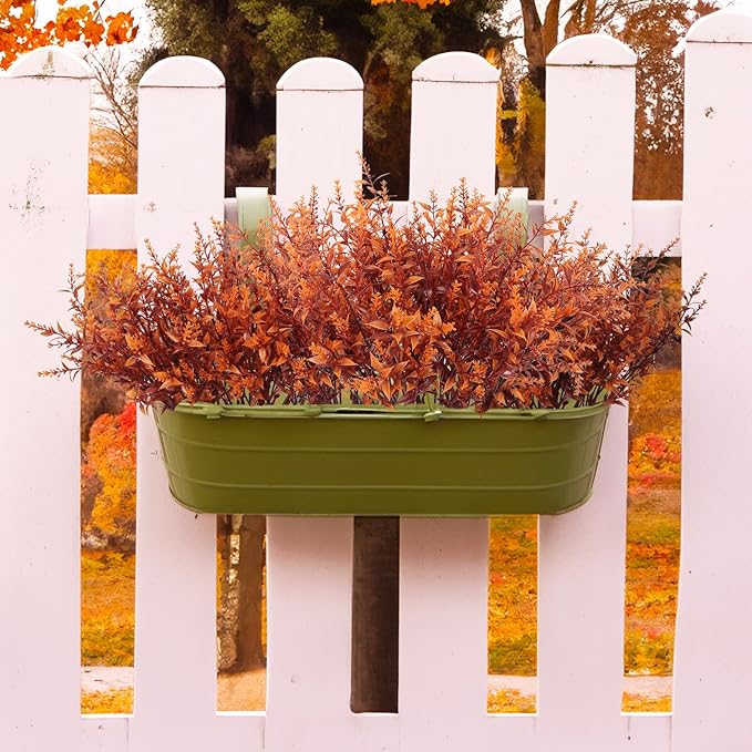 RECUTMS Fake Fall Plants for Outside Faux Lavender Flowers Fake Greenery Artificial Fall Flowers Outdoors UV Resistant Faux Autumn Plant Artificial Bushes for Bookshelf Balcony Bedroom Decor (Brown)