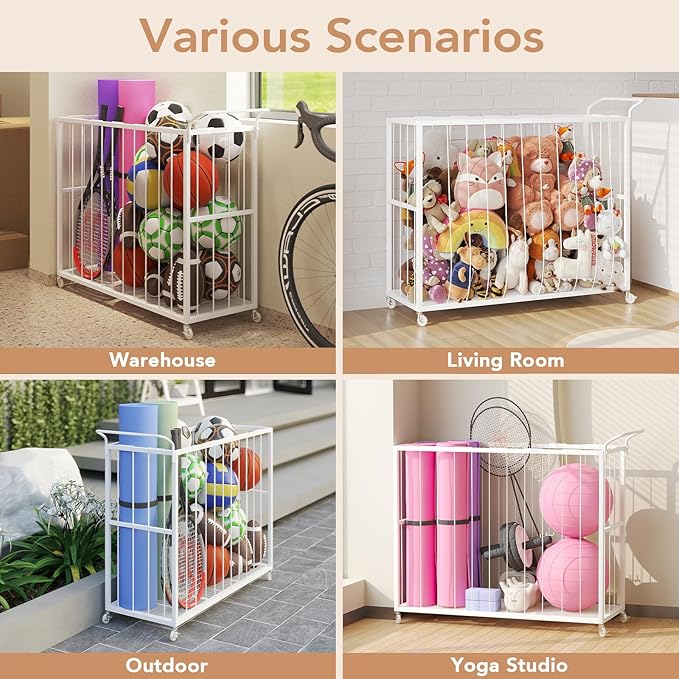 BBLIKE Stuffed Animal Storage Tower Rolling Cart - Zoo Cage Organizer for Kids' Plush Toys - Extra Large Storage Holder for Stuffy, Plushies & More in Playroom or Bedroom, 214L, White