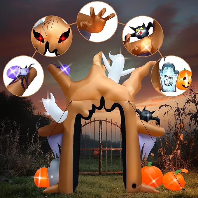 Kalolary 12FT Halloween Inflatables Archway Ghost Tree Outdoors Decoration, Dead Tree Arch Inflatable with Pumpkin Bat Spider Blow Up Yard Decoration with Build-in Lights for Garden Lawn Outdoor Decor