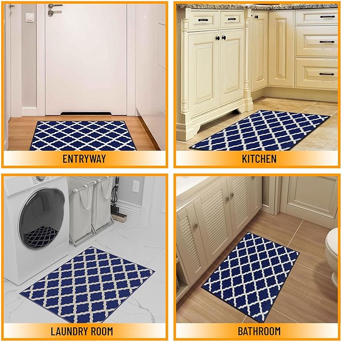 Machine Washable Moroccan Trellis Design Non-Slip Rubberback 2x3 Traditional Indoor Area Rug for Living Room, Bedroom, Kitchen, Entryway, 2'3" x 3', Navy