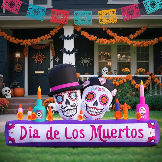 8FT Halloween Inflatable Blow Up Decorations, Dia de Los Muertos Day of Dead Catrina Skulls Altar, Built-in LEDs for Holiday Party, Garden, Lawn, Yard, Patio Décor