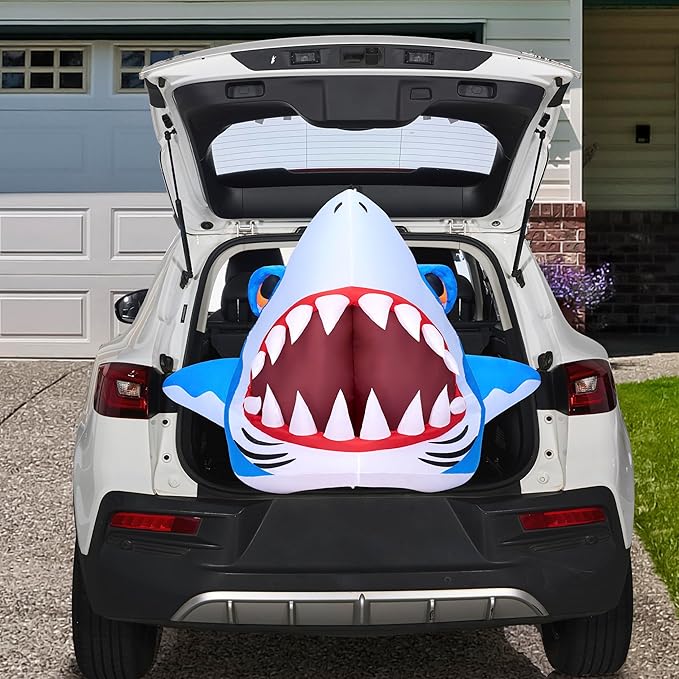 Joiedomi Halloween Inflatables Outdoor Decor, Trunk Or Treat Decoration, Halloween Blow Ups Decorations Shark with Built-in LEDs for Car Yard Decor