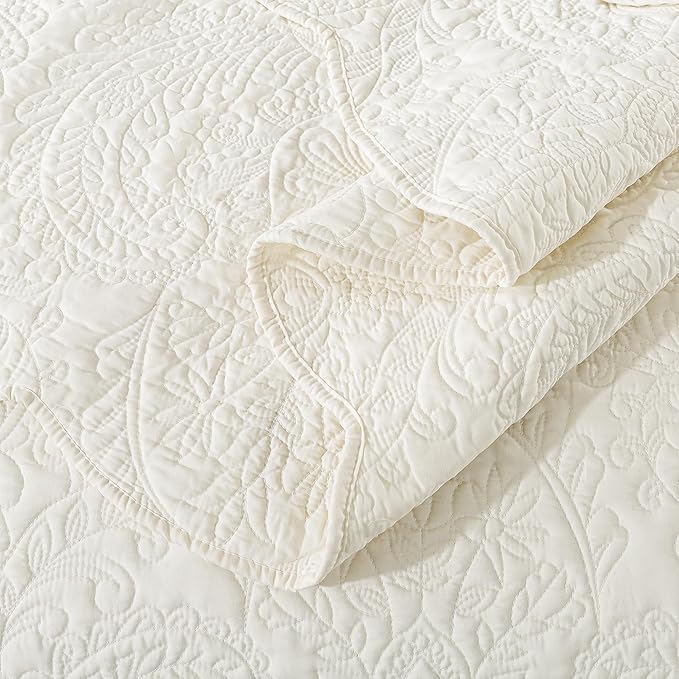 HoneiLife Queen Quilt Bedding Set - Microfiber Quilt Sets for Queen Bed, 3-Piece Lightweight Bedspreads,Reversible Coverlets Rustic Bedlinen Sets, Floral Bedding Set All Season Quilts-Beige