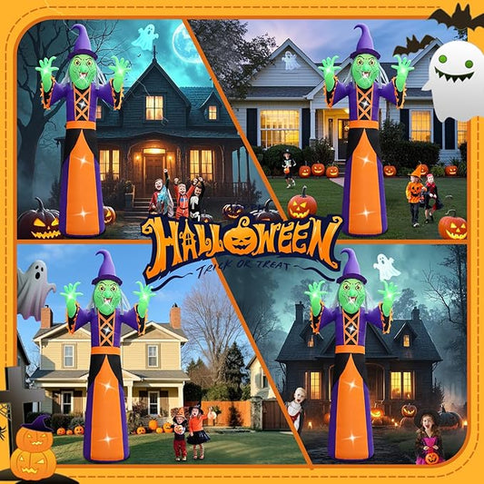 Halloween Inflatables Witch Decorations Outdoor - 20FT Extra Large Horror Witch Halloween Blow up Yard Decorations with LED Build-in for Garden Lawn Indoor Party Decor