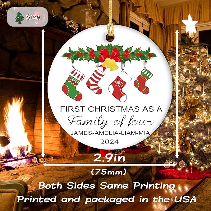 Fun Personalized First Christmas Stockings Ornament, Custom Name Gifts for New Parents, Customized New Family Xmas Tree Decor