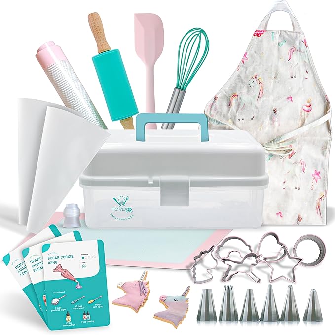 Tovla Jr. Kids Baking Gift Set with Storage Case - Cooking Kit for Children - Educational Baking Sets - Real Kid Baking Supplies with Decorating Tools Set with Apron… (Unicorn)