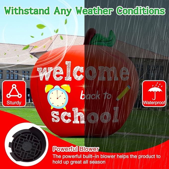 Back to School Inflatable Outdoor Decorations:4.9FT Back to School Decor Built in 2 Bright LED Lights for Classroom Decor Blow up Yard Inflatable Decorations for First Day of School Party Garden Lawn