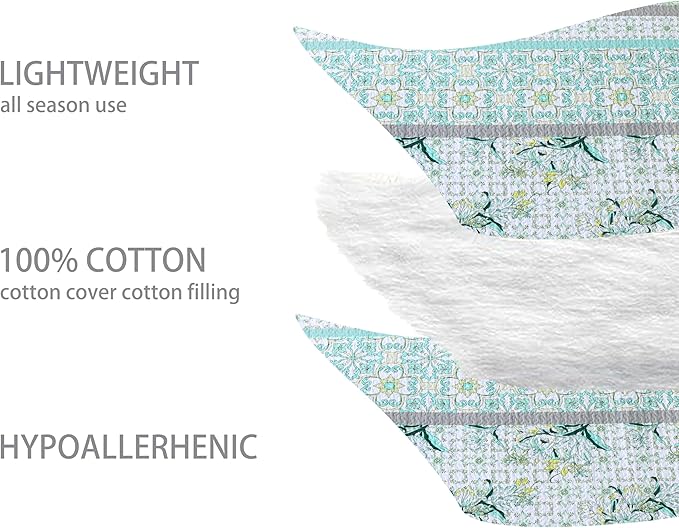 Homzard Sage Green Quilt King Size, Green Floral Quilt King,Cotton Comforter Set (106 * 98 Inches)