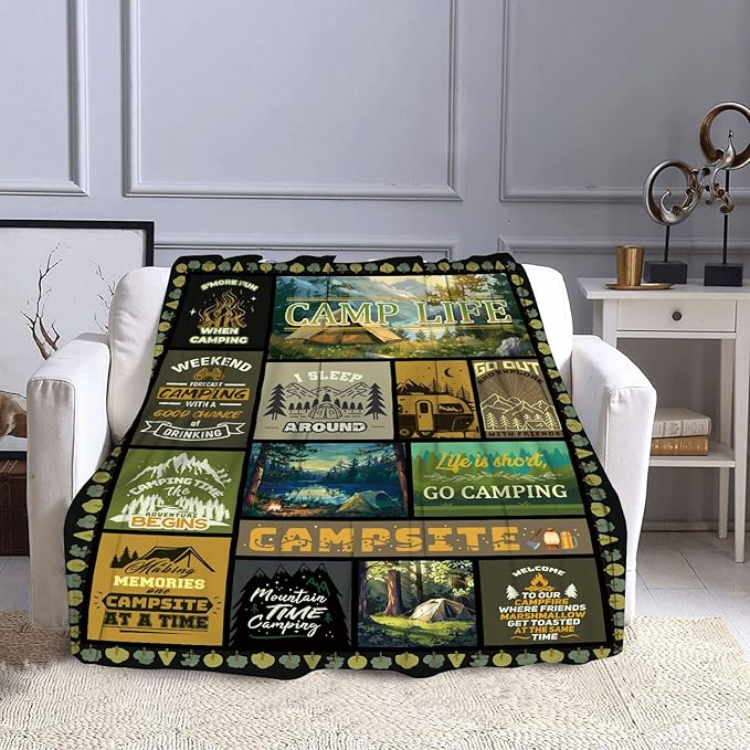 Camping Blanket, Camping Gifts for Women, Camping Accessories, Camping Gifts, Camping Decor for Camper, Camping Essentials for Women on Outdoors, RV Travel 50X60 in