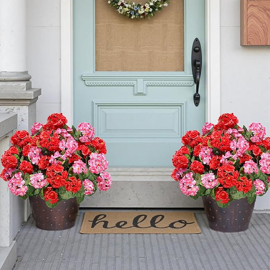 Artificial Geraniums Fake Flowers for Outdoors Decoration, 6 Bundles Silk Geraniums Flower UV Resistant Look Real Faux Plants for Front Door Garden Porch Planter Patio Balcony Yard Indoor Home, Mix