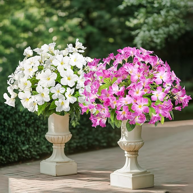Fake Plants 15.7"Plastic Flowers For Outdoors Artificial Azalea Flowers Fake Flowers Artificial Plants Outdoor Spring Flowers Artificial For Decoration Fake Plants For Outside (Pale Purple )4Pcs