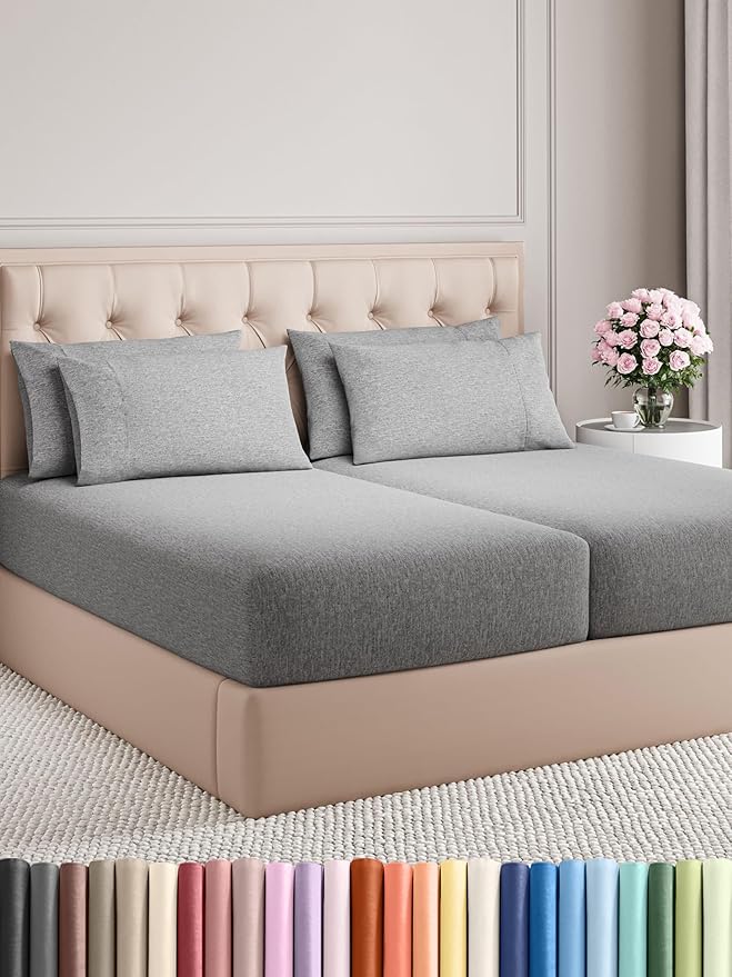 CGK Linens Split King 7 Piece Sheet Set - Cooling Sheets for Hot Sleepers - Hotel Luxury Bedding Set with 8-16 Inch Deep Pockets - 1 Flat & 2 Fitted & 4 Pillowcases - Soft & Wrinkle Free - Split King