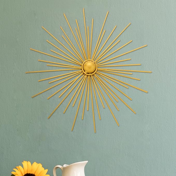 Barydat 6 Pcs Gold Sunburst Wall Decor Metal Bling Starbursts Wall Art for Living Room Mid Century Modern Decor Hanging Accents for Living Room Bedroom Entryway