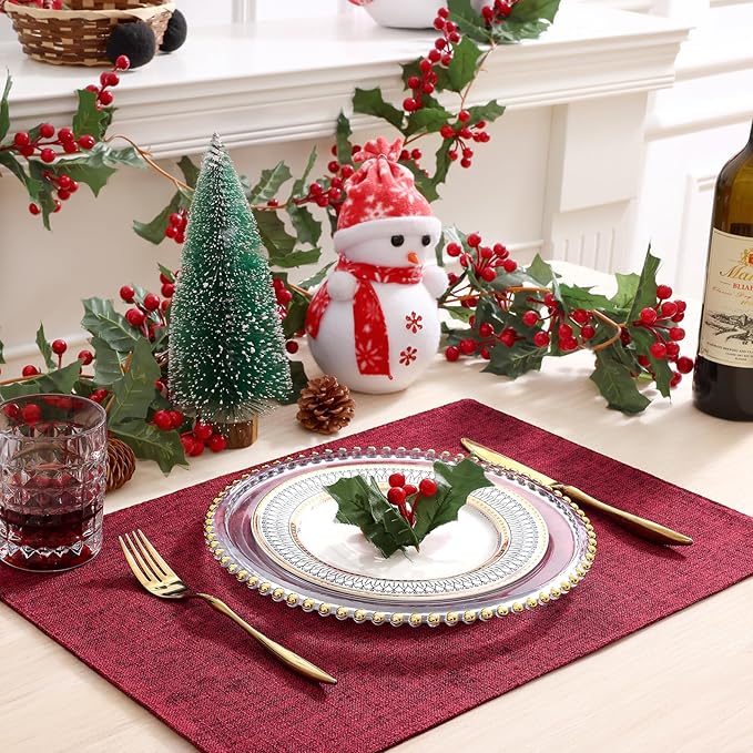 homing Red Cloth Placemats Set of 8 – Cotton Linen Blend Washable Farmhouse Dining Table Mats for Christmas, Easy to Clean, 13 x 19 Inch