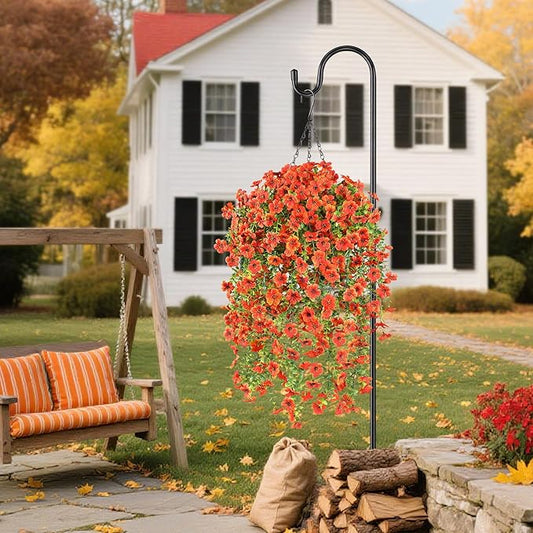 Artificial Fall Flowers for Outdoors Hanging Fake Plants 6 Bundles Garden Home Fall Decor,UV Resistant Realistic Silk Faux Autumn Flower Indoor Outdoor Front Porch Patio Balcony Yard Farmhouse(Orange)