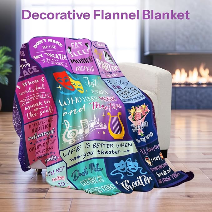 Theater Gifts, Gifts for Theater Lovers, Theater Gifts Blanket for Girls, Birthday Gifts for Broadway Theater Lovers, Musical Theater Gifts, 50" x 60" Throw Blanket