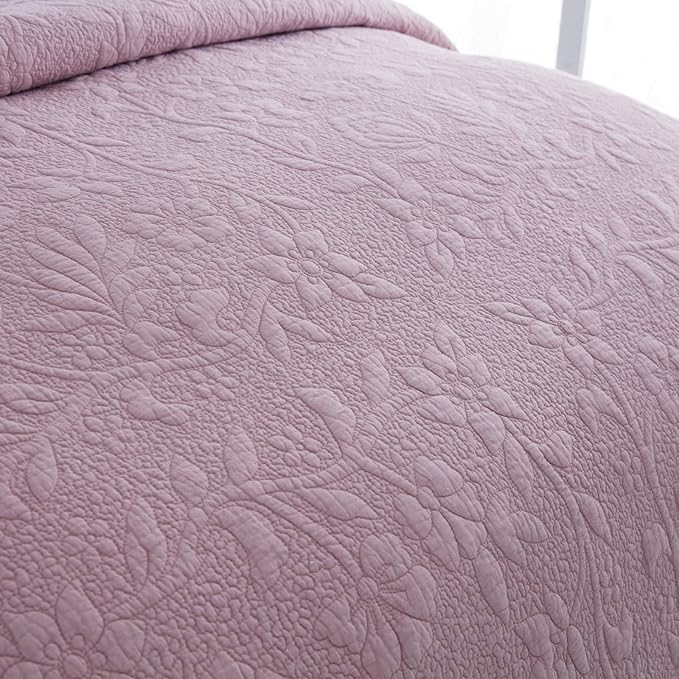 Brandream Queen Size Quilt Set Cotton Farmhouse Quilted Comforter Set Dusty Pink Vintage Matelasse Coverlet Set Antique Bedroom Set