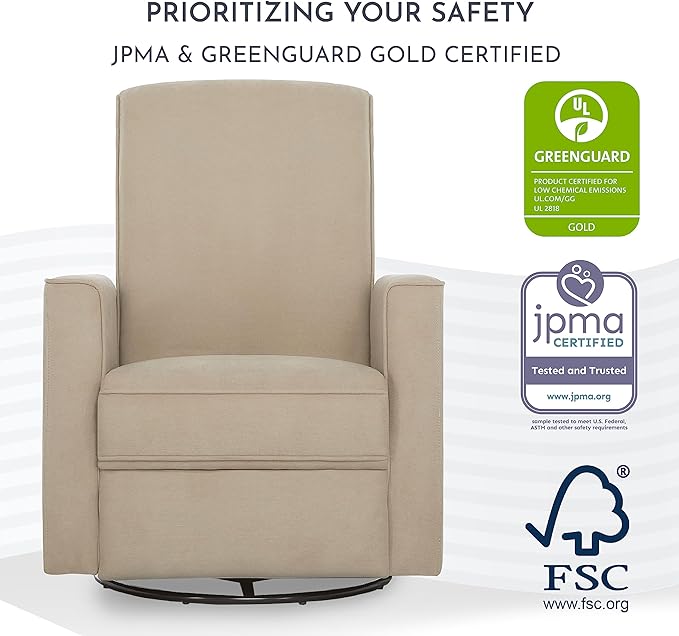 Evolur Raleigh Upholstered Plush Seating Glider Swivel, Rocker, Recliner, Glider for Nursery in Fawn, Greenguard Gold Certified, Modern Nursery Recliner, Environmentally Conscious Glider