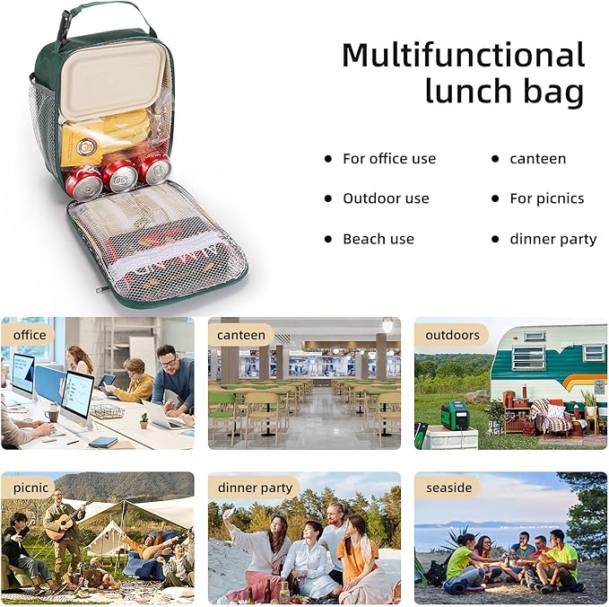 Lunch box Lunch bag for men women Insulated Lunchbox Lunch bags for Work Picnic Travel(Deep green)