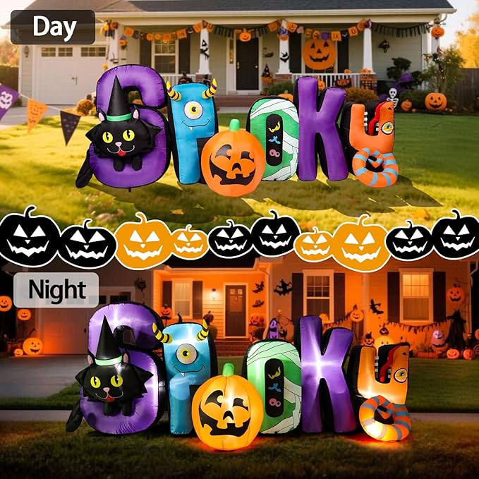 WONDER GARDEN Halloween Inflatable Outdoor Decoration - Spooky Blow Up Halloween Inflatables with Black Cat and Pumpkin Yard Party Garden Lawn Decor