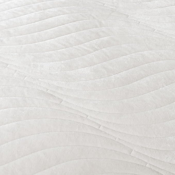 HoneiLife Quilt Set Queen Size - Velvet Quilt Sets 3-Pieces, Stripe Bedspread for Queen Beds, Queen Quilt Bedding Sets All Season Quilts- Nature White