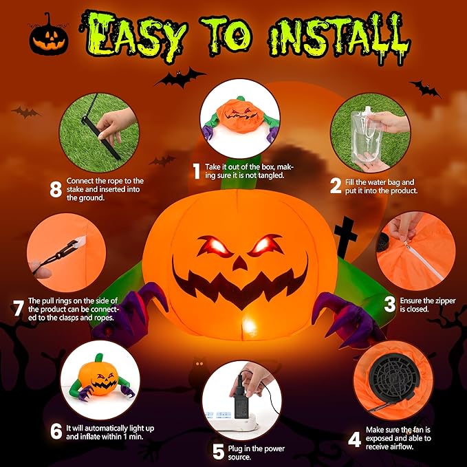 Halloween Inflatable Outdoor Decorations, Pumpkin Blow Up Halloween Yard Decorations, 4 FT Pumpkin Decor for Yard,Party,Garden
