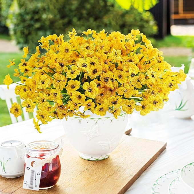 Uieke 72 Bundles Artificial Flowers for Outdoors UV Resistant No Fade Yellow Fake Flowers for Outside Home Garden Porch Window Box Home Spring Summer DΓ©cor (Yellow)